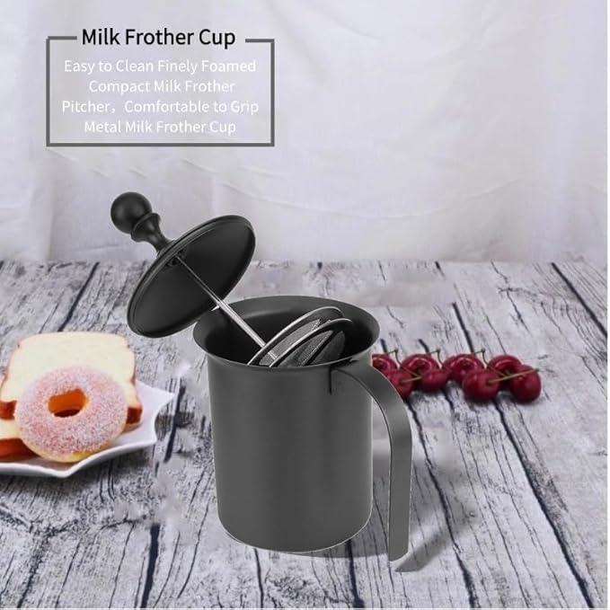 Milk Frother Cup 400cc, Compact Finely Foamed Milk Frother Pitcher, Easy to Clean Metal Cup for Frothing Various Milks, Comfortable Grip Design