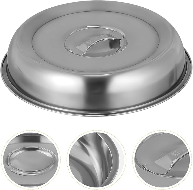 Housoutil Camping Accessories 2pcs Cheese Melting Dome Steel Round Basting Steaming Cover with Handle Food Cover Protector Universal Lid for Pots Pans Skillet Flat Griddle Grill 28cm Indoor Grill