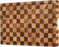 Acacia Wood Cutting Boards for Kitchen, Checkered Chopping Board with Juice Grooves & Handles, Large Butcher Block Serving Tray with Non‑Slip Feet, 17" x 11.8" x 1.5"