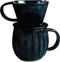Asayu Japan Ceramic Coffee Pour Over Maker Set in Dark Navy Blue, Slow Brewing Paper Filter Holder and Dripper with 3 Holes for Coffee and Tea - Complete 2PCS Set