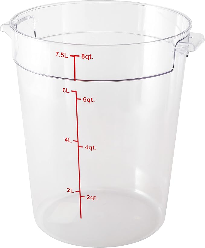 Restaurantware Met Lux 8 Quart Food Storage Containers 10 Round Commercial Storage Containers - Lids Sold Separately With Volume Markers Clear Plastic Food Prep Buckets Space-Saving Storage