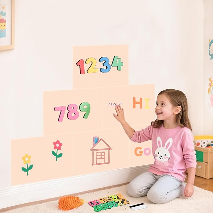 Magnetic Chalkboard Wall Decal Milk Tea Set of 6 Peel and Stick Magnet Sheets with Chalk Tangram Puzzle and Multiple Accessories Magnetic Chalk Board for Home Playroom and Classroom