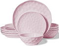 HOMBENE Plates and Bowls Sets, Dinnerware Set 12 Piece Service Porcelain Dinnerware for 4, for Dessert Salad and Pasta, Sakura Pink Dishes