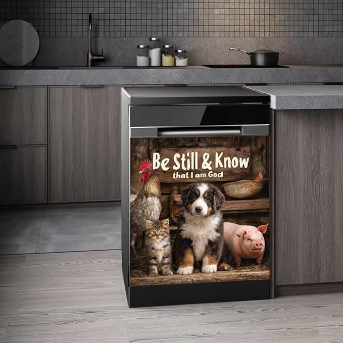 Rooster Dishwasher Magnet Cover,Decorative Pig Magnetic Panel Sticker for Dishwasher and Refrigerator,Puppy and Cat Washing Machine Cover Magnet,Christian Country Style Appliance Decoration,23"x26"
