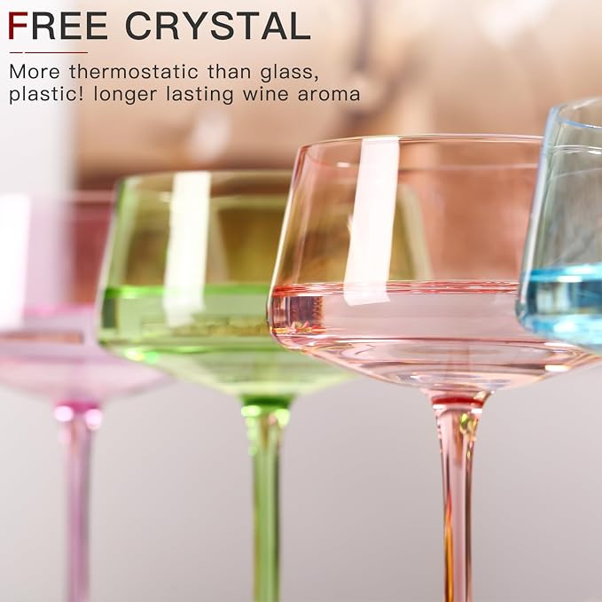 comfit Colored Martini Glasses Set of 6, 13 oz large Coupe Glass, Premium Crystal Cocktail Glasses, Martini Glasses,Champagne Glasses, Handblown Drinkware Set-Wedding,Birthday Gifts