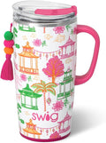 Swig Life 22oz Travel Mug, Insulated Tumbler with Handle and Lid, Travel Coffee Mug, Cup Holder Friendly, Stainless Steel 22 oz Tumbler, Reusable Insulated with Lid (Pagoda Paradise)