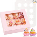 Moretoes 3PCS Cupcake Boxes with Window,Hold 12 Count Cupcake Containers for Cupcakes, Desserts, and More (Pink)