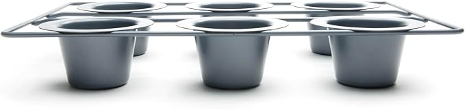 Fox Run Non-Stick Popover Pan, 6 Cup Yorkshire Pudding Pan, Grey | Bake Popovers & Yorkshire Pudding | Easy Release Nonstick | Consistent Results | 6 Cup Pop Over Baking Pan | Baking Gadget
