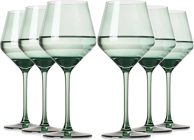 Green Wine Glasses Set of 6-17.5oz Long Stem Crystal Wine Glasses, Handcrafted Blown Colorful Stemware, Elegant Drinkware Gift for Wedding Housewarming Wine Enthusiasts