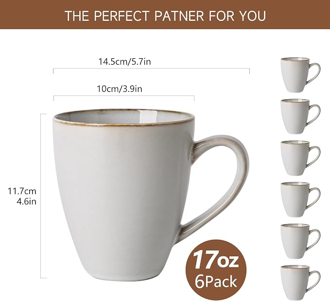 MONITO Coffee Mugs Sets, Large Ceramic Coffee Mugs，Modern Coffee Mugs Set with handle for Tea/Latte/Cappuccino/Milk/Cocoa, Funny Tea Cups for Office and Home (6, Light blue)