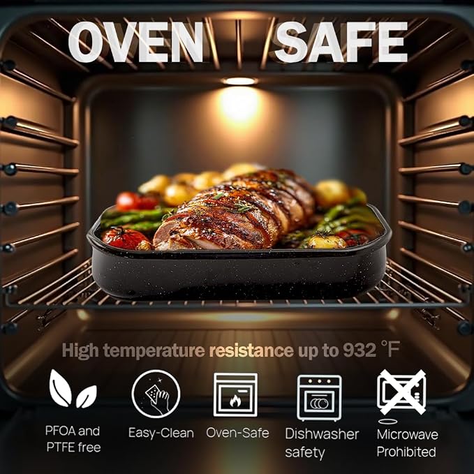 3-Pack Turkey Roasting Pans for Ovens Cake Roaster Pan Set Deep Lasagna Baking Pan,17/15/13Inch Spotted Enamel Steel Vessel Used for Dinners Cooking Safe Easy to Clean Bakeware Merry Christmas Gift