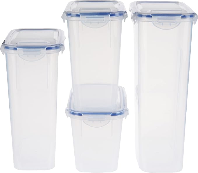 Lock & Lock Easy Essentials Food Storage Bin Set for Pasta, Flour, Sugar/Airtight Container Lids/BPA-Free/Dishwasher Safe, 8 Piece - Clear