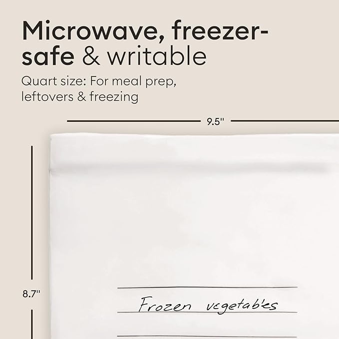 Vove Compostable Quart Bags 30 Ct – PFAS-Free, BPI Certified, Freezer Safe with Airtight Seal for Leftovers & Meal Prep, Plant-Based