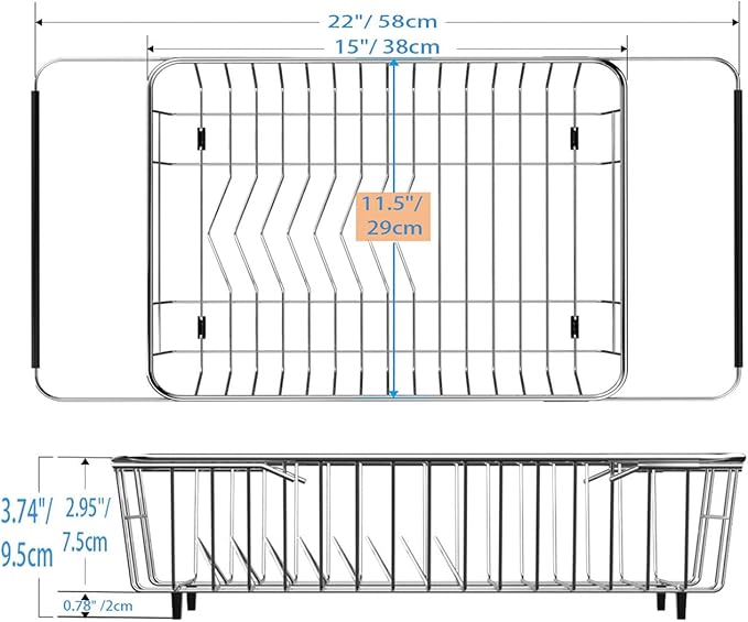 SANNO Dish Drying Rack, Expandable Dish Drainer Over Sink Kitchen Sink Grate Sink Protector for Kitchen Organization Stainless Steel
