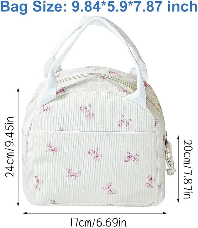 Lunch Box for Women, Reusable Insulated Lunch Box Floral Tote Bags Corduroy Totes for Women Office Work Travel Picnic