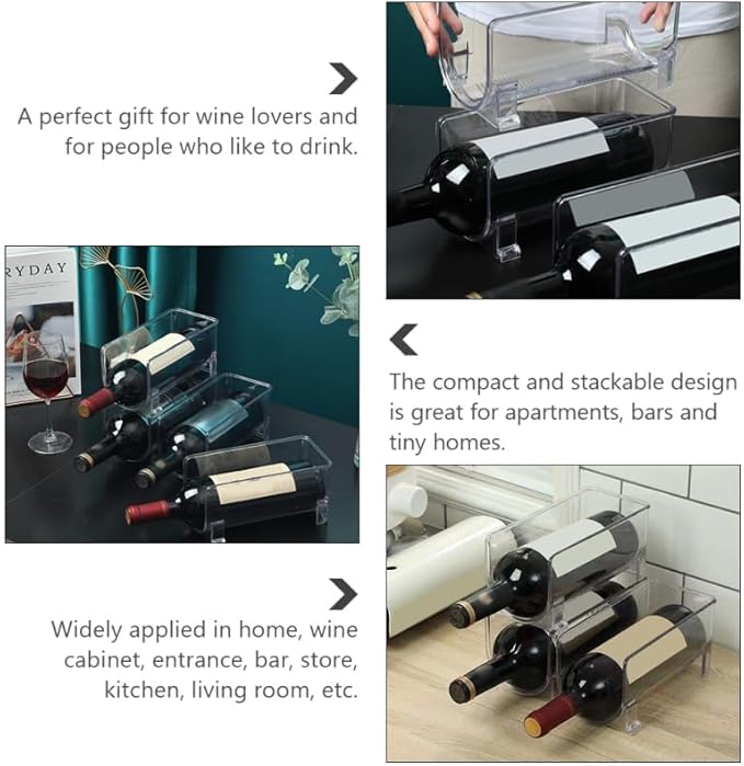 Stackable Drawer Style Wine Rack and Bottle Holder Compact Plastic Organizer for Home Bar Kitchen Refrigerator Space-Saving Storage Solution 2-Pack