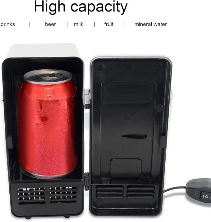 Mini USB Fridge Cooler Beverage Drink Cans Cooler Warmer Refrigerator for Laptop Bedroom, Portable Cold Fridge for Soda Single Can Cooler Red USB Powered Retro Fridge Desk Office