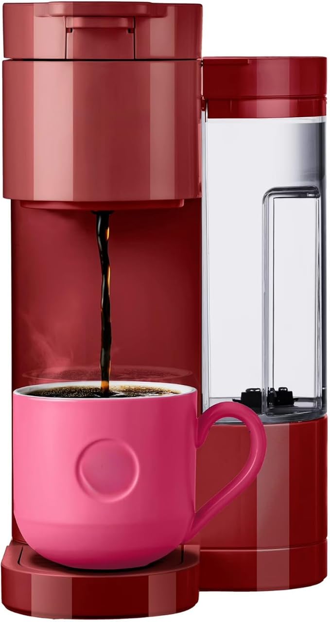 K-Express Essentials Single-Serve KCup Pod Coffee Maker 3 Cup Sizes Fast Fresh Brew 30oz Removable Water Reservoir Travel Mug Friendly Maintenance Alert Space-Saving (Red)