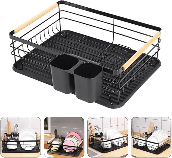 Tofficu Dish Drying Rack for Kitchen Counter Metal Bowl and Utensil Drainer Organizer Compact Over Sink Dish Rack and Cutlery Drying Space-Saving Kitchen Storage Holder