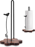 Wood Paper Towel Holder Countertop,Flower Shaped Wood Base with Decorative Spring-Loaded Iron Bird Accent,Dual Iron Rods,Non Slip Pads,Stable for Kitchen,Dining Room & Home Decor