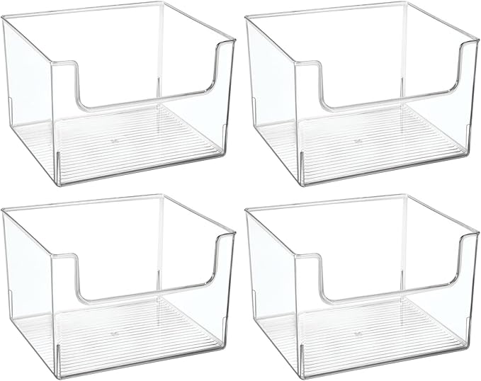 mDesign Set of 4 Fridge Storage Organiser – Kitchen Storage Box for Food and Vegetables – BPA-Free Plastic Freezer Compartment Drawer – Clear