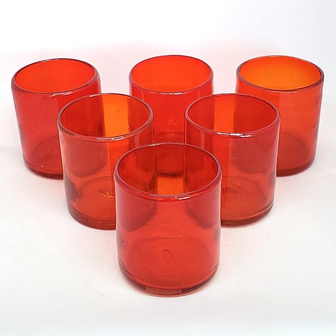 Solid Ruby Red 9 oz Short Tumblers (set of 6), Recycled Glass, Lead-free, Toxin-Free (9oz Tumbler)