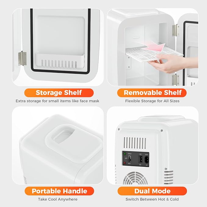 Mini Fridge for Bedroom - 4 Liter/6 Can Mini Makeup Fridge, 110V AC/ 12V DC Portable Thermoelectric Cooler&Warmer for Skincare, Drink, Cosmetic, Medicine, Small fridge for Bedroom, Office, Dorm, Car