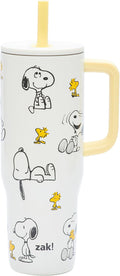 Zak Designs Peanuts Sutton Travel Tumbler for On the Go, 30oz Stainless Steel with Vacuum Insulation, Silicone Straw, and Carry Handle for Cold Drinks, BPA Free (Snoopy & Woodstock)