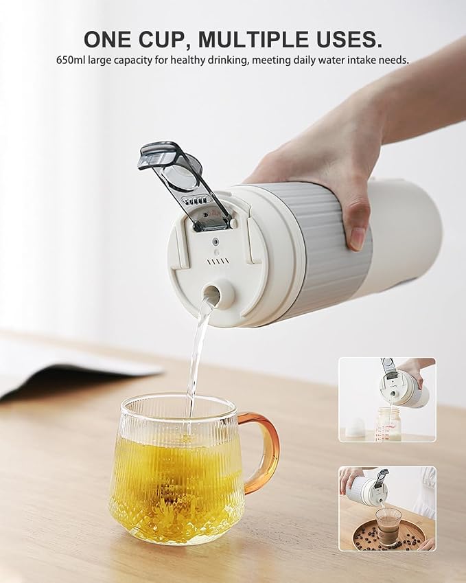 Travel Electric Kettle with Dual interface heating plug and USB C port, 316 Stainless Steel, 650ml Portable Tea Coffee Kettle Water Boiler, 6 Temperature Settings, Electric Water Cup Heater Boil
