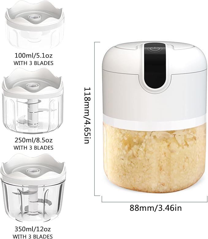 White 3 CUP Cordless Mini Food Chopper,Small Food Processor Mini for Garlic,Nut,Meat(100+250+350ML), CQ3654