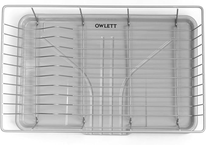 Dish Drying Rack for Kitchen Counter, Stainless Steel Sink Organization and Storage Essentials with Cutlery Holder, Home and Appartment Decor, 12''W x 15.5''L, Silver