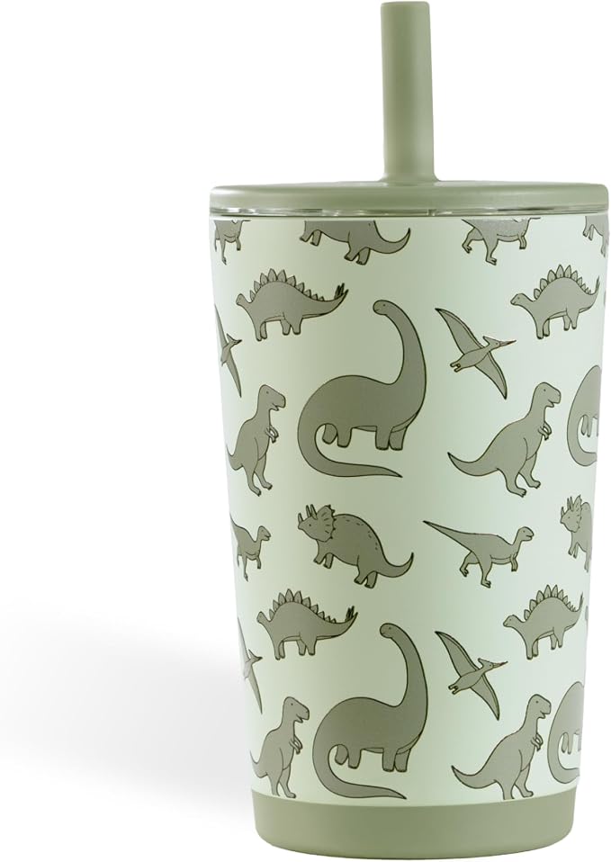 HydroJug Everyday Tumbler 14 oz, Ceramic-Lined Straw Cup, Dinosaur