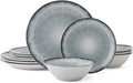 Mikasa Matteo 12 Piece Dinnerware Plate Bowl Set, Servie for 4, Gray