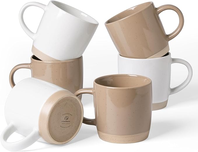 famiware Coffee Mugs for 6, 13 oz Mug Set, Dringking Cup with Handle for Coffee, Tea, Cocoa, Milk, Milkyway Serise, White+Cinnamon Brown