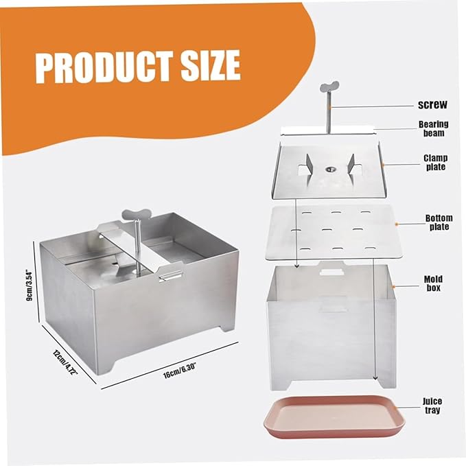 Tofu Presses Stainless Tofu Press Adjustable Paneer Maker with Drain Hole and Drip Tray 16129cm Cheese for Making 1kg Tofu Cheese for Home&Kitchen White