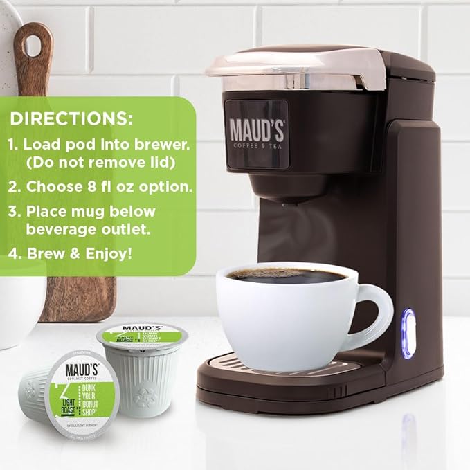 Maud's Donut Shop Coffee Pods, 100 ct, Light Roast Single Serve Pods – 100% Arabica Coffee, Compatible with Keurig K Cups Maker