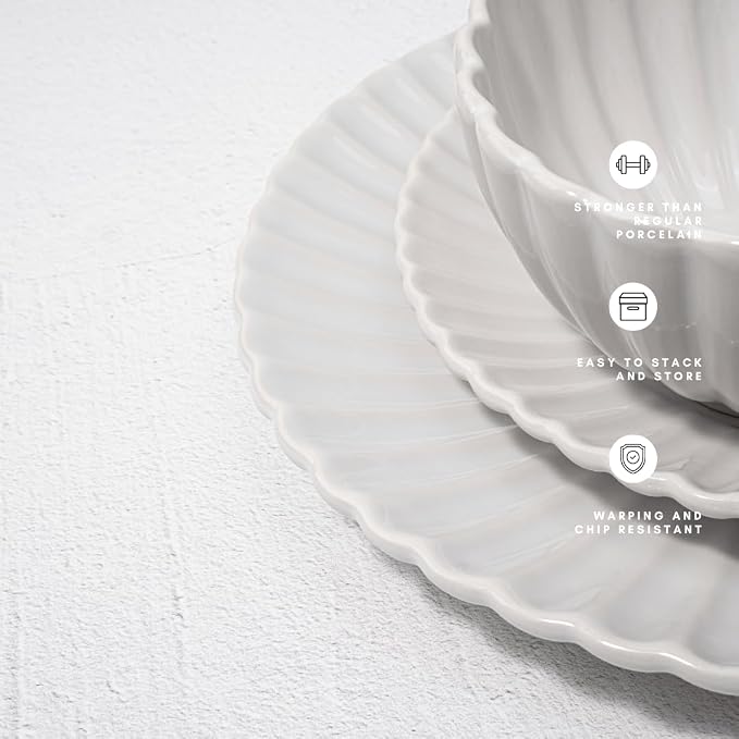 16 Piece Dinnerware Set Aruba (White Sand Dollar) Plates, Bowls, and Mugs Set for 4