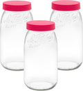 Le Parfait Eco-Friendly Zero Waste Wide Mouth Glass Jar with Airtight Screw Top Lid - Reusable French Storage Jar for Food, Soup, Flour, Sugar, Canning & Baking (3L/96oz, 3 Pack, Raspberry)