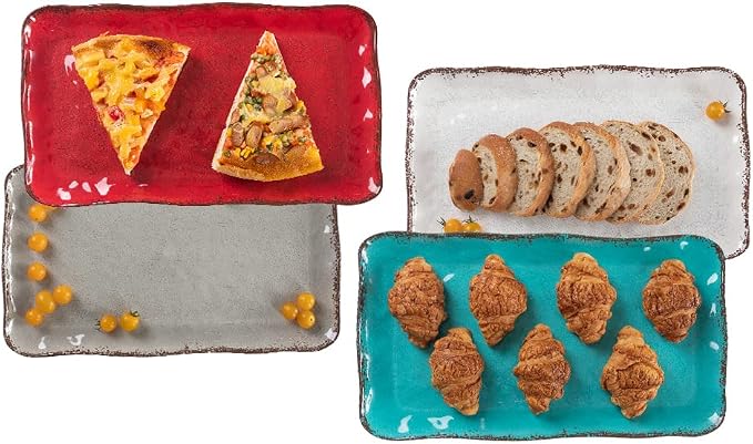 LEHAHA Melamine Crackled Rustic Serving Platter Set of 2, Farmhouse Large Rectangle Trays for Food, Entertaining and Party Use, 17.5"x 10", Grey