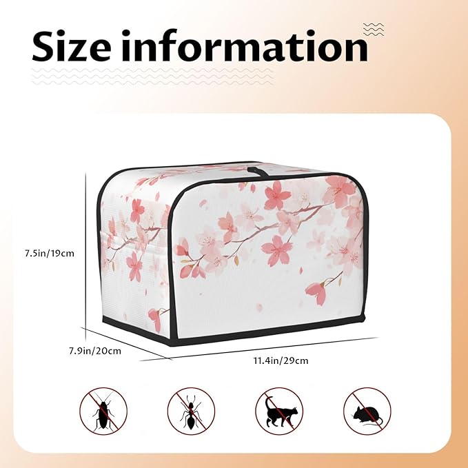 Toaster Cover 2 Slice Pastel Flower Cherry Blossom Kitchen Small Appliance Covers with Pockets Dust and Fingerprint Protection