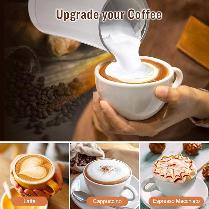 4 IN 1 Electric Milk Frother, Automatic Hot & Cold Milk Foamer, 19.6oz/580ml Large Capacity for Latte Coffee Hot Chocolates Cappuccino (Black, 220V EU PLUG)