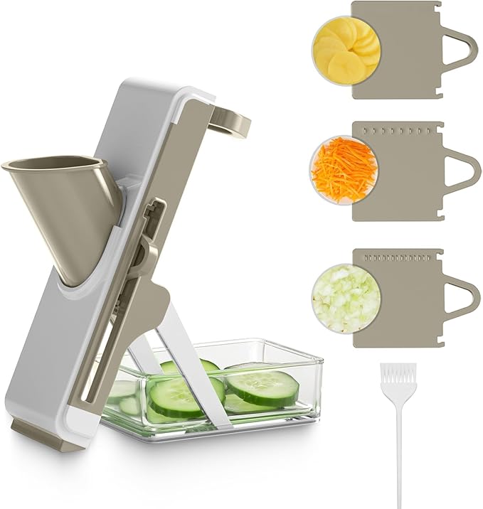 Eletronova Safe Mandoline Slicer for Kitchen, Multi Vegetable Chopper with Thickness Adjuster, Finger-Safe Food Holder, Potato/Onion/Cucumber Slicer for Fast Meal Prep, Easy Clean(Light Dark Green)
