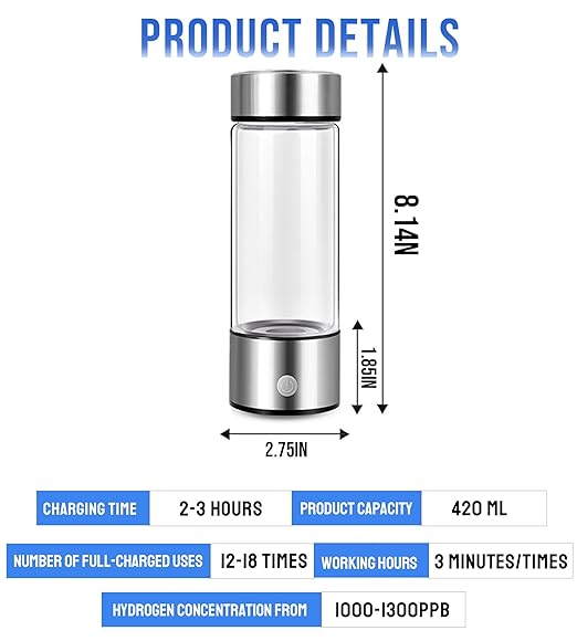 420ml Hydrogen Water Bottle Portable Hydrogen Water Ionizer Machine USB Rechargeable Hydrogen Water Generator,Hydrogen Rich Water Glass Health Cup for Home Travel, Regular Model, Red