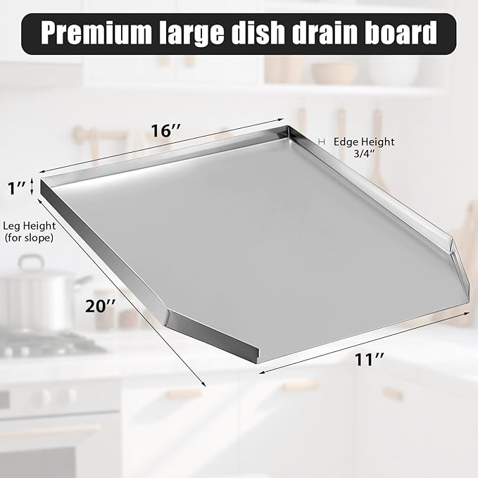 FillTouch Stainless Steel Dish Drain Rack with End Opening, Kitchen Drainboard, Rustproof Utensil Drying Rack for Sink Countertop