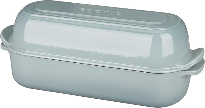 EDGING CASTING Enameled Cast Iron Loaf Pan with Lid, Bread pan, Dutch Oven Bread pan for Homemade Sourdough Bread Baking, 12.5x5.5 inch, 5qt, Seasalt
