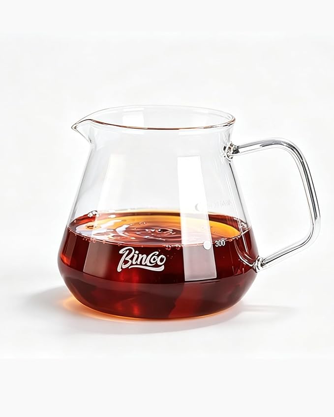 Bincoo Premium Pour Over Coffee Set, 500ML High Borosilicate Glass Coffee Maker, Even Extraction Dripper Holder, 3 Elegant Colors (Clear)