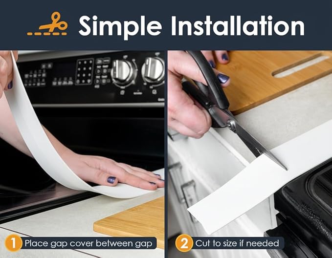 Linda’s Essentials Silicone Stove Gap Covers (2 Pack), Heat Resistant Oven Gap Filler Seals Spaces Between Stovetop and Counter, Easy to Clean Stove Side Guard (25 Inches, White)