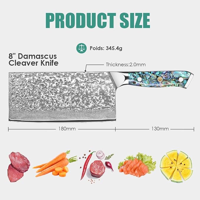 KEENZO Chinese kitchen Knife 7.5 inch,Razor Sharp Professional Chef knife, Japanese Hand Forged 67 Layers Damascus Steel Cooking Knife, Ergonomic Abalone Shell Handle Cooking Knife with gift box