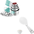 U-Taste 18/8 Stainless Steel Measuring Cups and Spoons Set of 10 (Aqua Sky) and 329°F Heat Resistant Rice Spoon Paddle Scooper (Transparent)