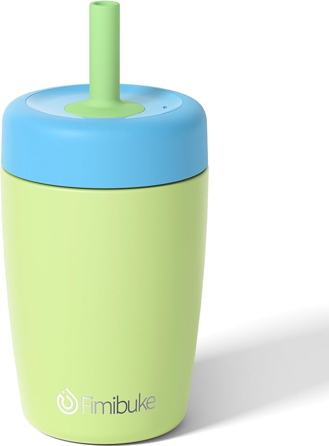 Fimibuke Kids & Toddler Cups Spill Proof, 12 OZ Insulated Sippy Cups for Toddlers Boys Girls, BPA-Free Toddler Straw Tumbler, Stainless Steel Kids Water Bottle with Twist Lids & Silicone Straw, 1 Pack